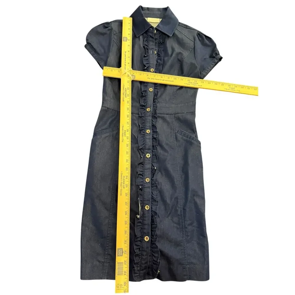 New York & Company Womens Dress XS Blue Denim Style Button Up Cap Sleeve Collar